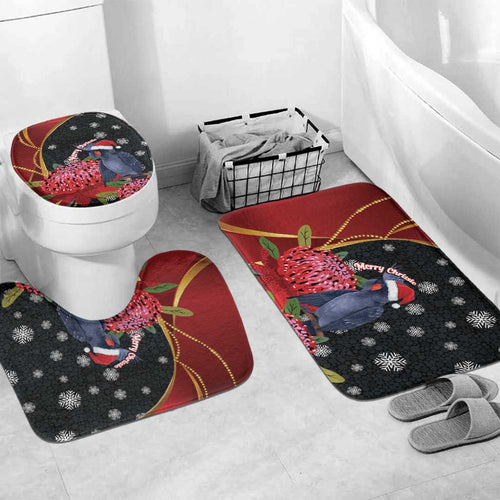 Australia Palm Cockatoo Christmas Bathroom Set Probosciger Aterrimus Waratah Merry Chrissie - Aussie Hoodie