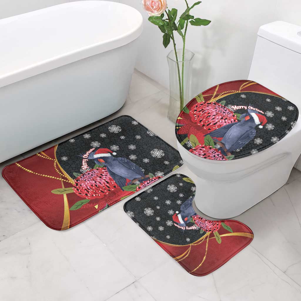 Australia Palm Cockatoo Christmas Bathroom Set Probosciger Aterrimus Waratah Merry Chrissie - Aussie Hoodie