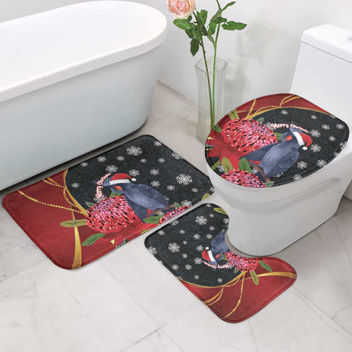 Australia Palm Cockatoo Christmas Bathroom Set Probosciger Aterrimus Waratah Merry Chrissie - Aussie Hoodie