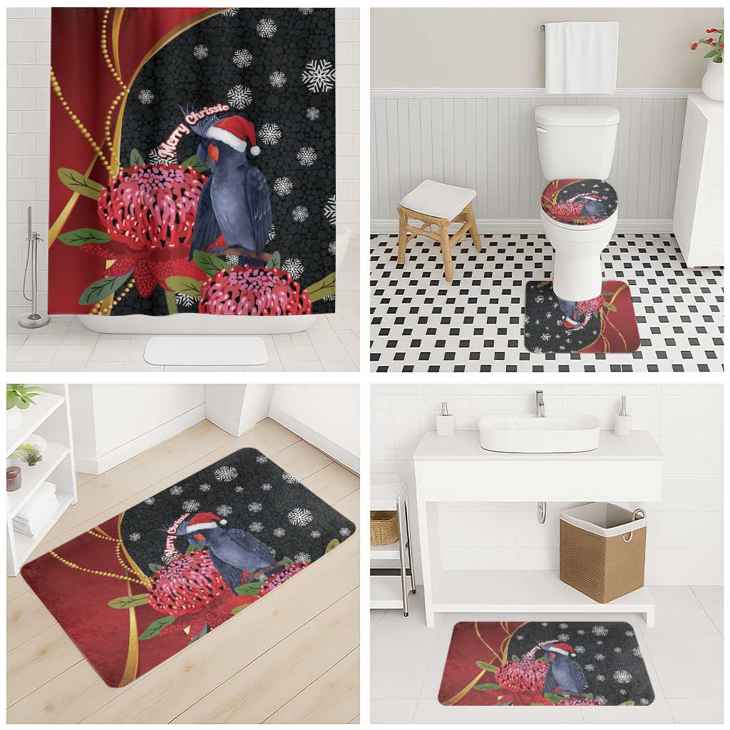 Australia Palm Cockatoo Christmas Bathroom Set Probosciger Aterrimus Waratah Merry Chrissie - Aussie Hoodie