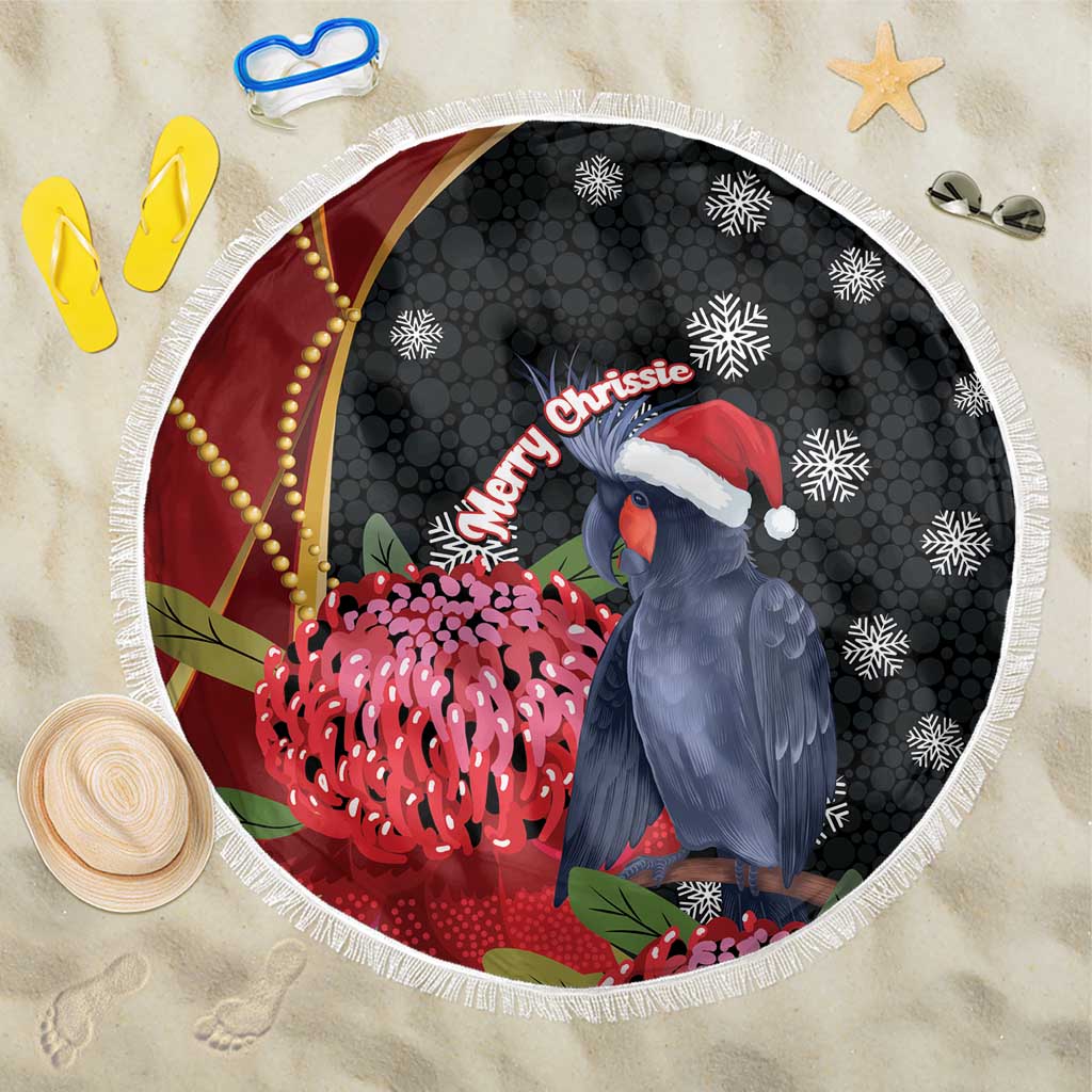 Australia Palm Cockatoo Christmas Beach Blanket Probosciger Aterrimus Waratah Merry Chrissie - Aussie Hoodie