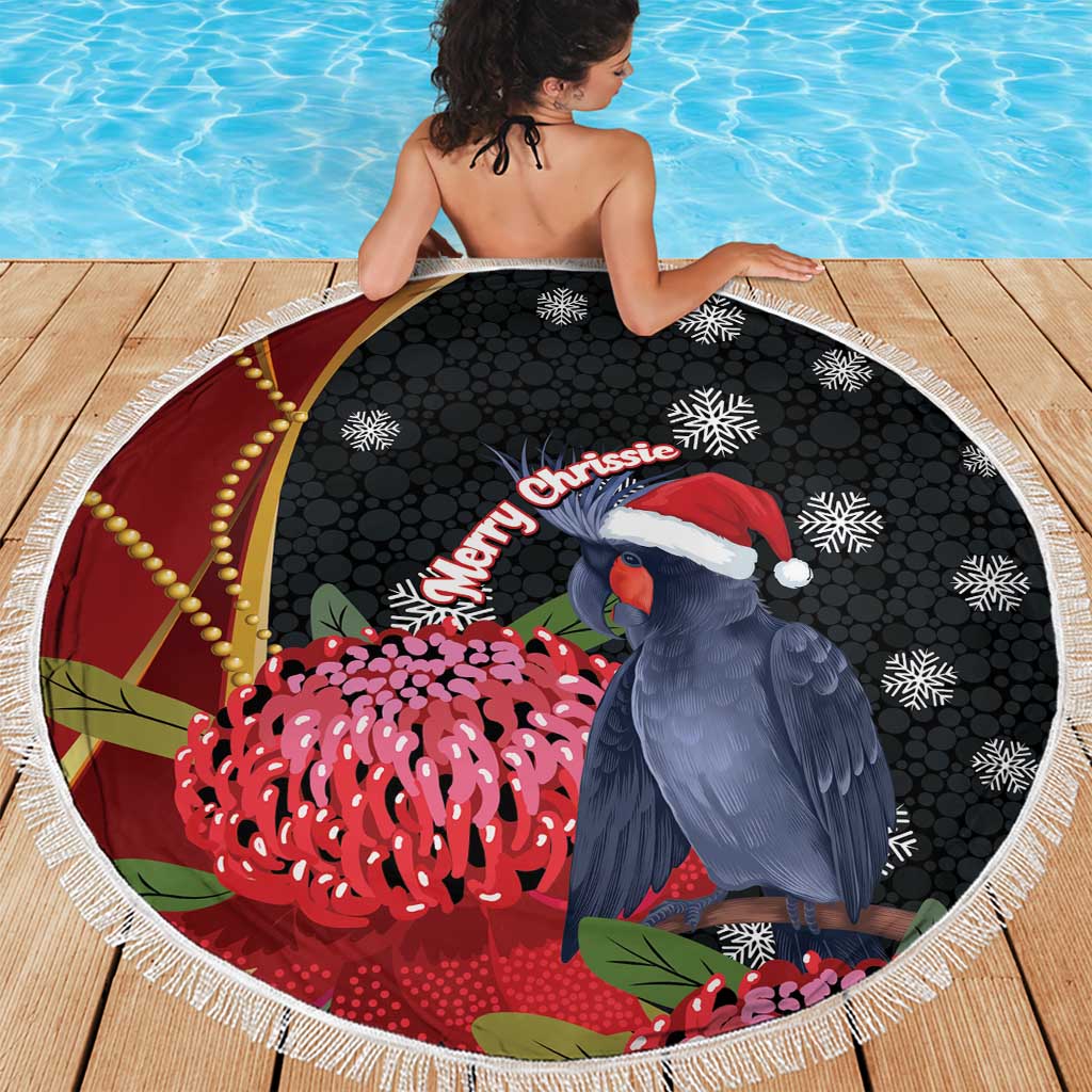 Australia Palm Cockatoo Christmas Beach Blanket Probosciger Aterrimus Waratah Merry Chrissie - Aussie Hoodie