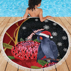 Australia Palm Cockatoo Christmas Beach Blanket Probosciger Aterrimus Waratah Merry Chrissie - Aussie Hoodie