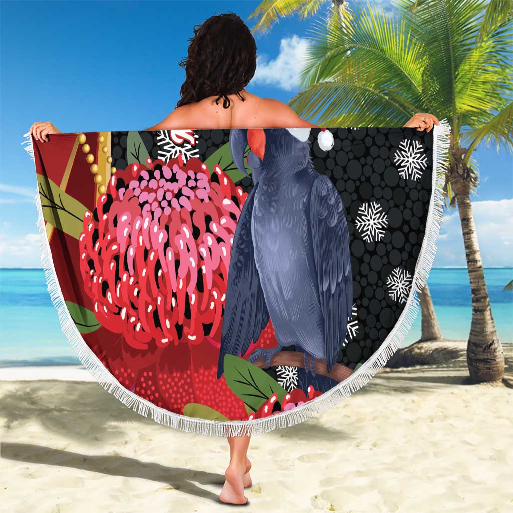 Australia Palm Cockatoo Christmas Beach Blanket Probosciger Aterrimus Waratah Merry Chrissie - Aussie Hoodie