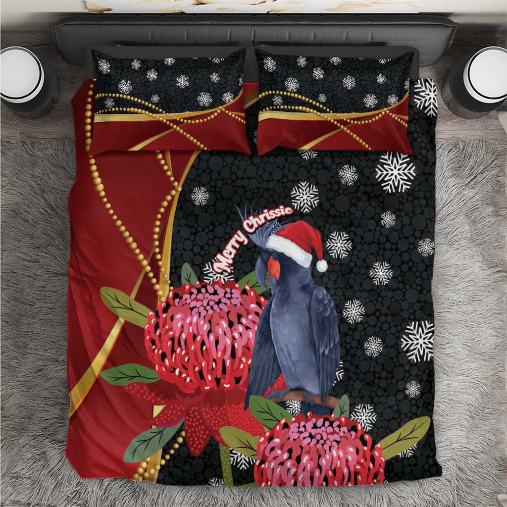 Australia Palm Cockatoo Christmas Bedding Set Probosciger Aterrimus Waratah Merry Chrissie - Aussie Hoodie