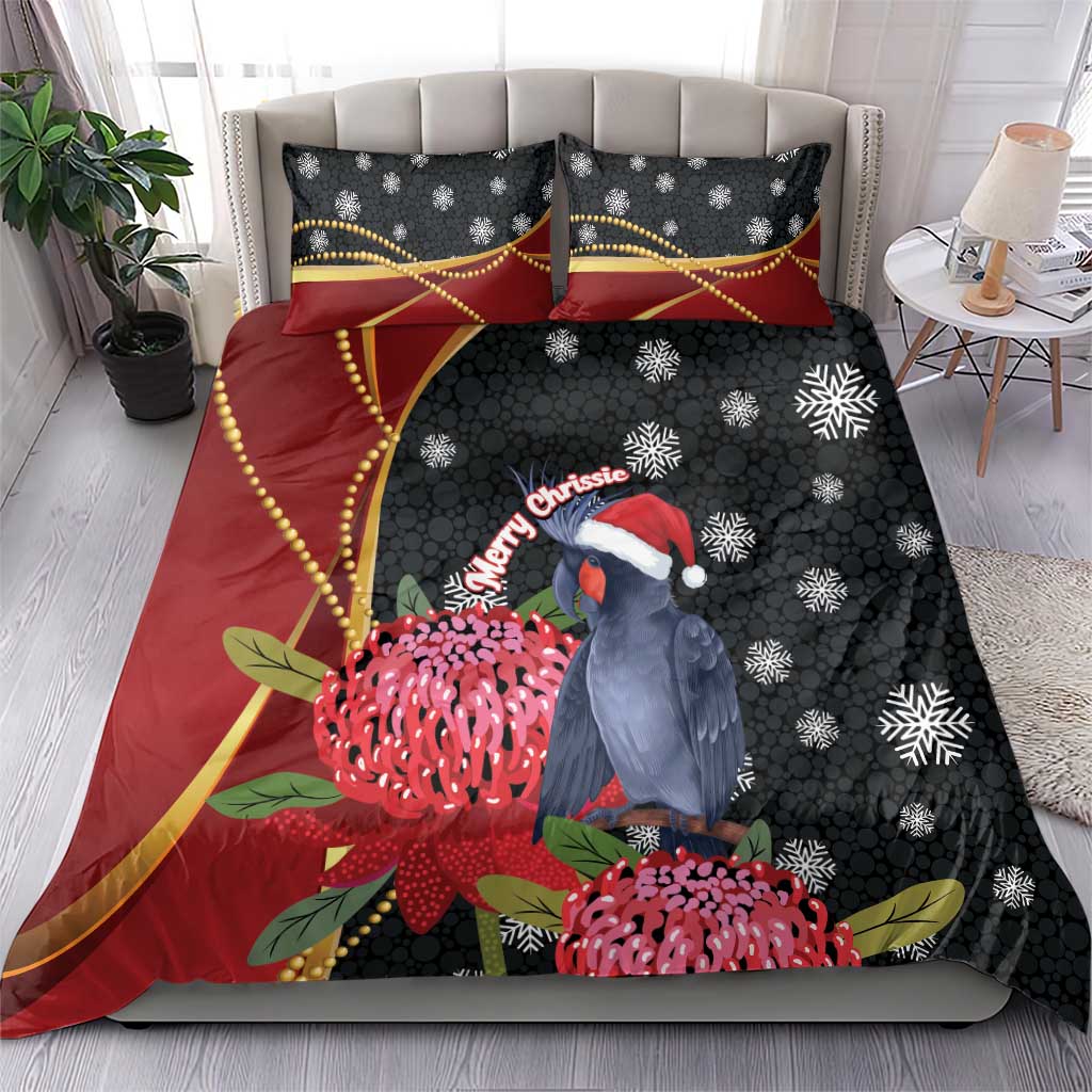 Australia Palm Cockatoo Christmas Bedding Set Probosciger Aterrimus Waratah Merry Chrissie - Aussie Hoodie