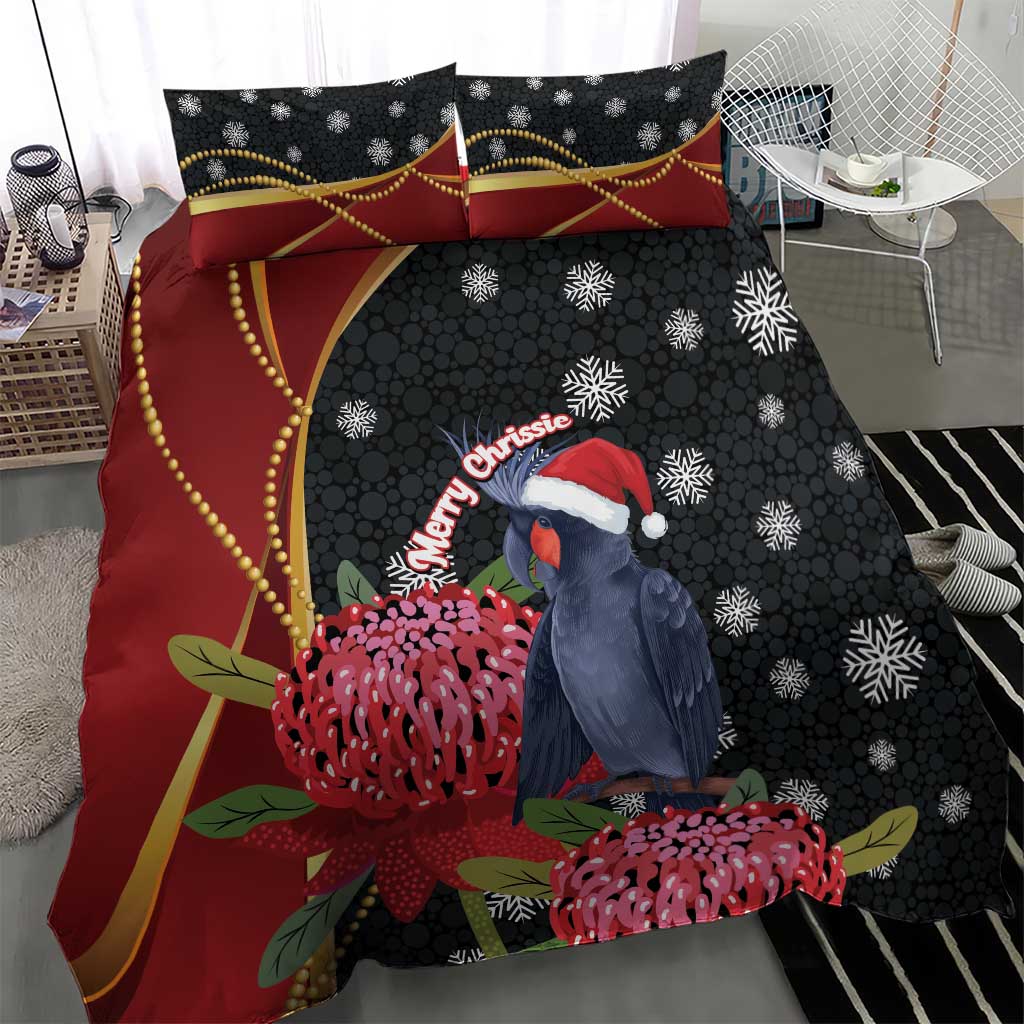 Australia Palm Cockatoo Christmas Bedding Set Probosciger Aterrimus Waratah Merry Chrissie - Aussie Hoodie