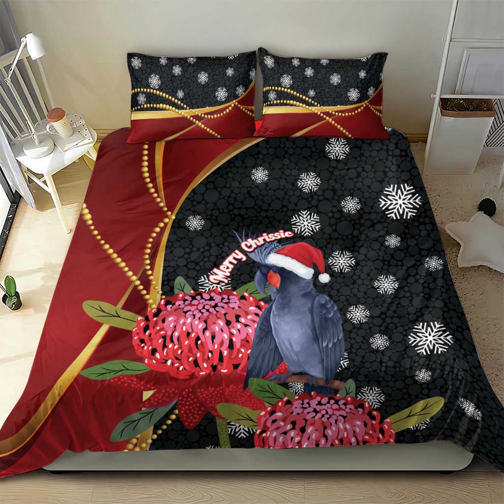 Australia Palm Cockatoo Christmas Bedding Set Probosciger Aterrimus Waratah Merry Chrissie - Aussie Hoodie