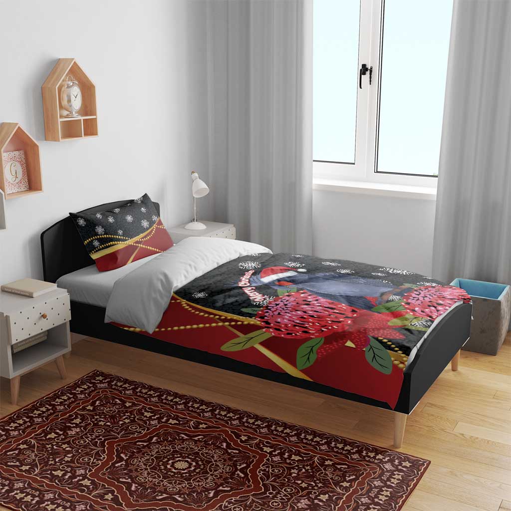 Australia Palm Cockatoo Christmas Bedding Set Probosciger Aterrimus Waratah Merry Chrissie - Aussie Hoodie