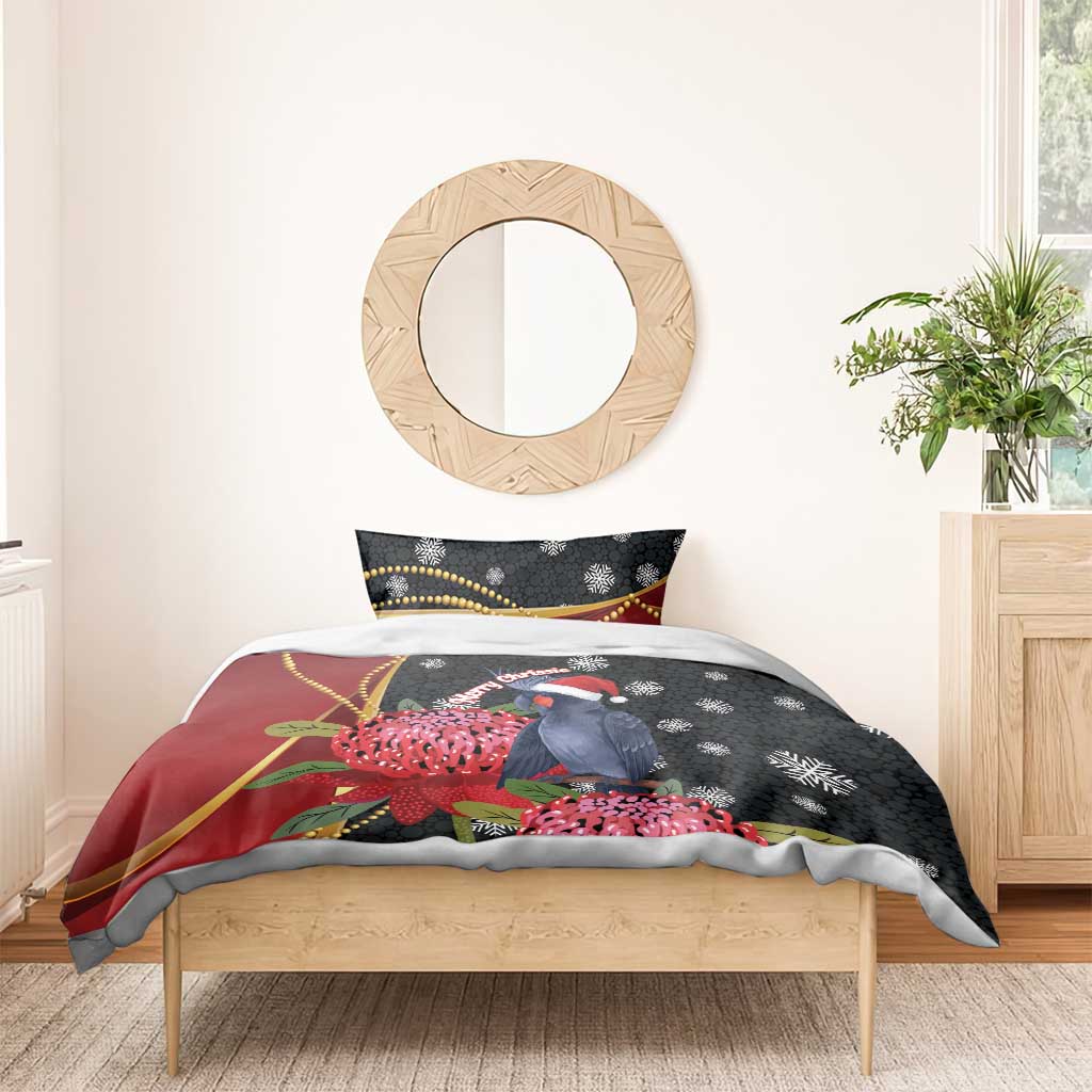 Australia Palm Cockatoo Christmas Bedding Set Probosciger Aterrimus Waratah Merry Chrissie - Aussie Hoodie