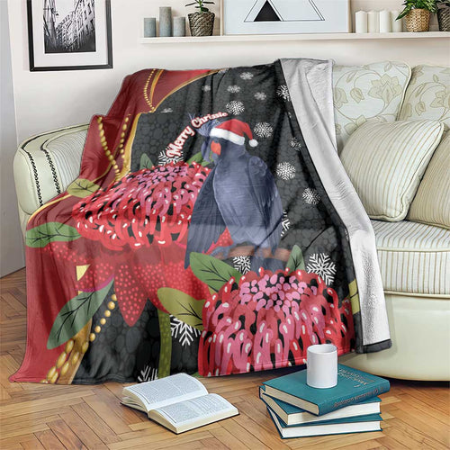 Australia Palm Cockatoo Christmas Blanket Probosciger Aterrimus Waratah Merry Chrissie - Aussie Hoodie