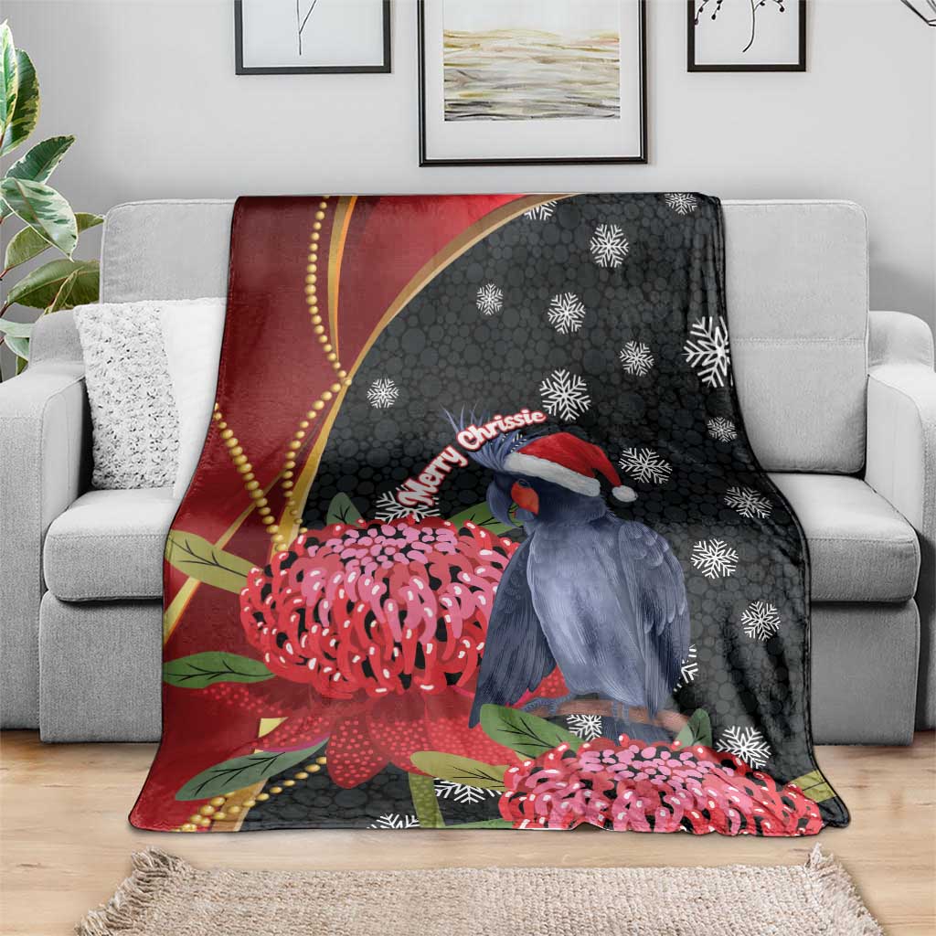 Australia Palm Cockatoo Christmas Blanket Probosciger Aterrimus Waratah Merry Chrissie - Aussie Hoodie