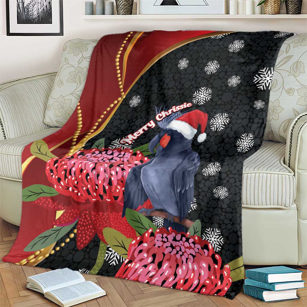 Australia Palm Cockatoo Christmas Blanket Probosciger Aterrimus Waratah Merry Chrissie - Aussie Hoodie