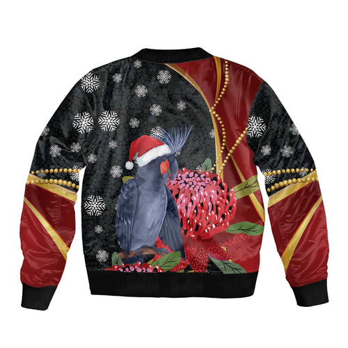 Australia Palm Cockatoo Christmas Bomber Jacket Probosciger Aterrimus Waratah Merry Chrissie - Aussie Hoodie