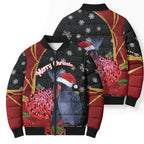 Australia Palm Cockatoo Christmas Bomber Puffer Jacket Probosciger Aterrimus Waratah Merry Chrissie - Aussie Hoodie