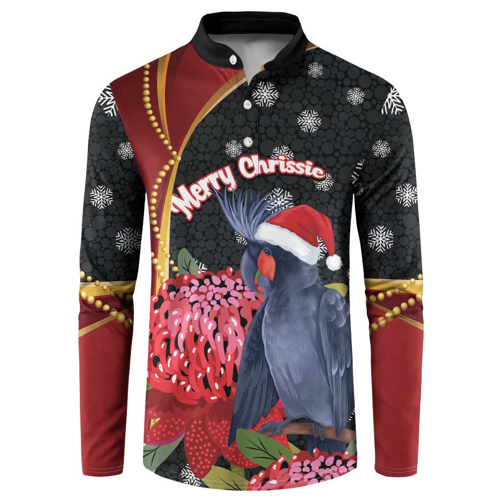 Australia Palm Cockatoo Christmas Button Sweatshirt Probosciger Aterrimus Waratah Merry Chrissie - Aussie Hoodie
