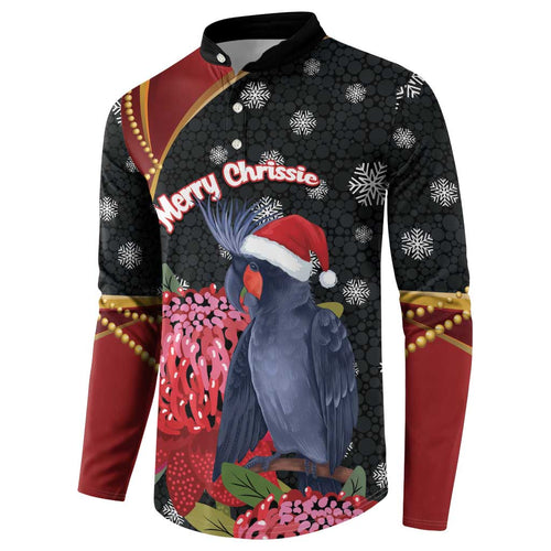 Australia Palm Cockatoo Christmas Button Sweatshirt Probosciger Aterrimus Waratah Merry Chrissie - Aussie Hoodie