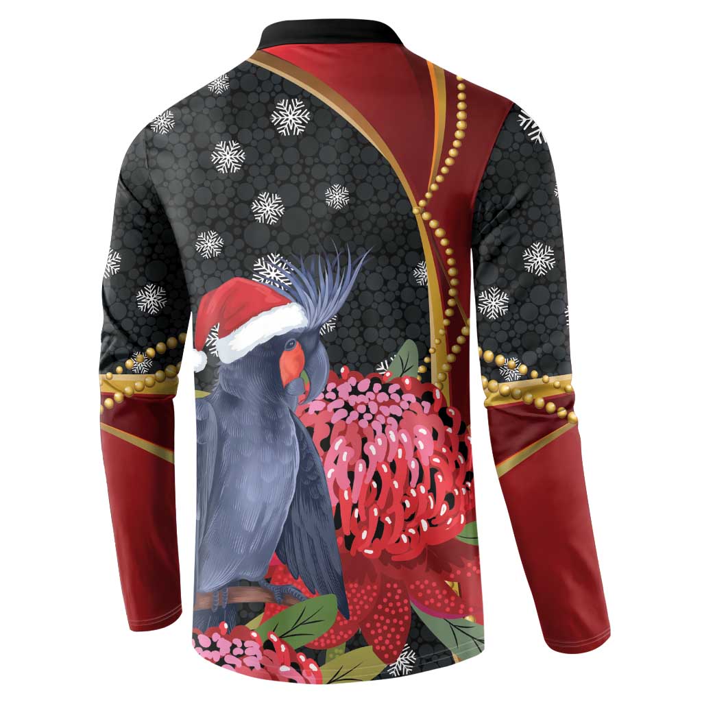 Australia Palm Cockatoo Christmas Button Sweatshirt Probosciger Aterrimus Waratah Merry Chrissie - Aussie Hoodie
