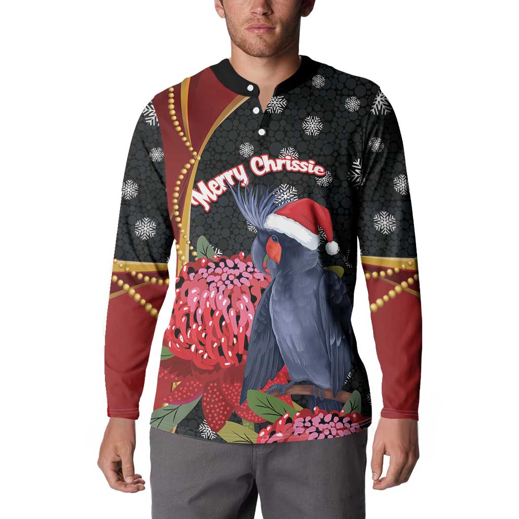 Australia Palm Cockatoo Christmas Button Sweatshirt Probosciger Aterrimus Waratah Merry Chrissie - Aussie Hoodie
