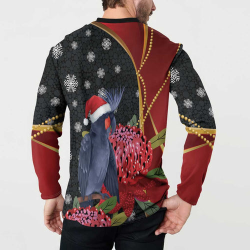 Australia Palm Cockatoo Christmas Button Sweatshirt Probosciger Aterrimus Waratah Merry Chrissie - Aussie Hoodie