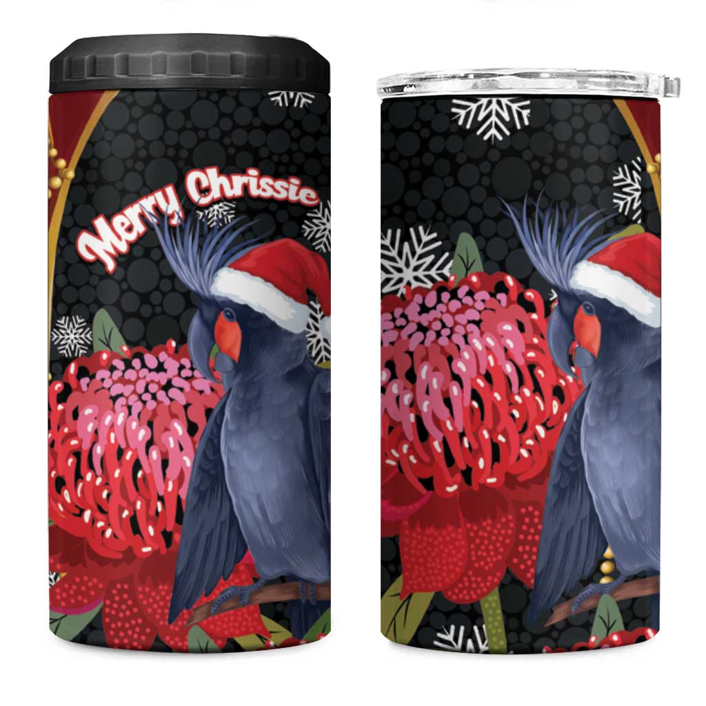 Australia Palm Cockatoo Christmas 4 in 1 Can Cooler Tumbler Probosciger Aterrimus Waratah Merry Chrissie - Aussie Hoodie