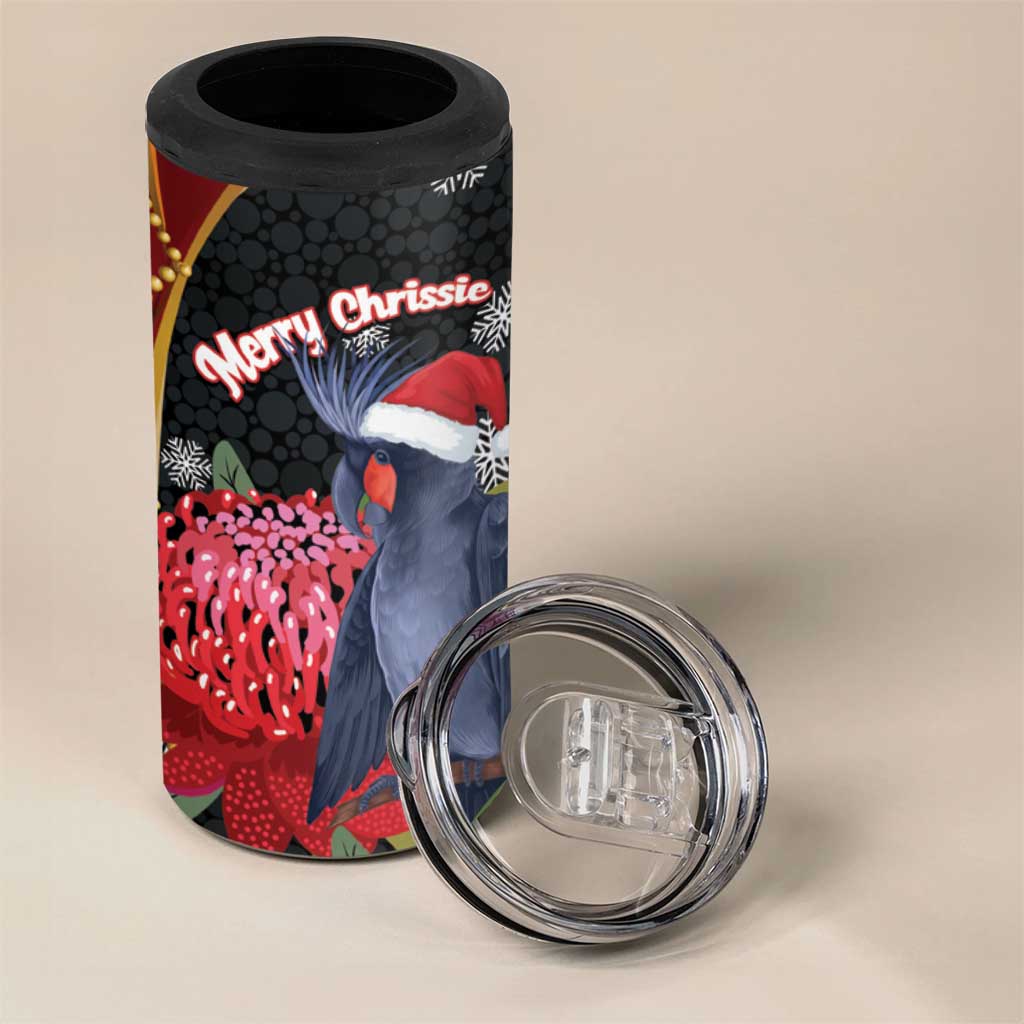 Australia Palm Cockatoo Christmas 4 in 1 Can Cooler Tumbler Probosciger Aterrimus Waratah Merry Chrissie - Aussie Hoodie