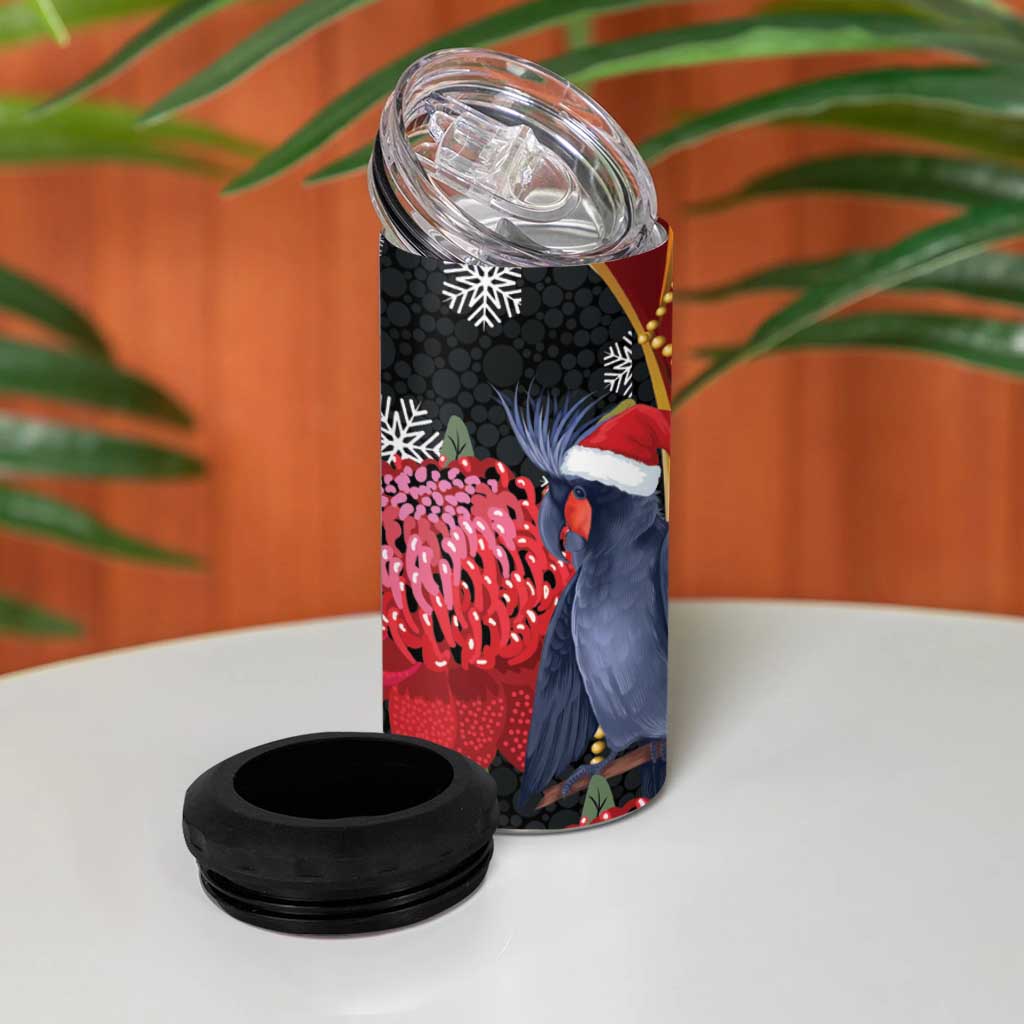 Australia Palm Cockatoo Christmas 4 in 1 Can Cooler Tumbler Probosciger Aterrimus Waratah Merry Chrissie - Aussie Hoodie