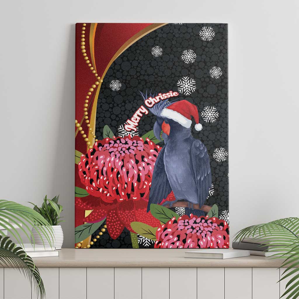 Australia Palm Cockatoo Christmas Canvas Wall Art Probosciger Aterrimus Waratah Merry Chrissie - Aussie Hoodie