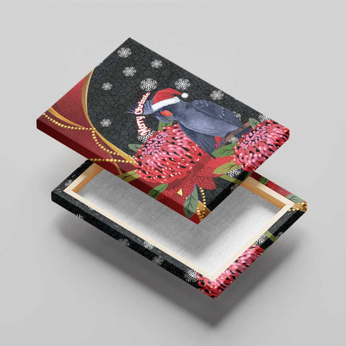 Australia Palm Cockatoo Christmas Canvas Wall Art Probosciger Aterrimus Waratah Merry Chrissie - Aussie Hoodie