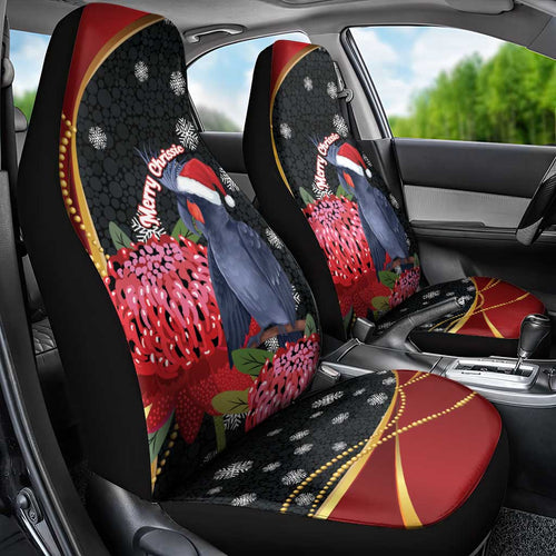 Australia Palm Cockatoo Christmas Car Seat Cover Probosciger Aterrimus Waratah Merry Chrissie - Aussie Hoodie