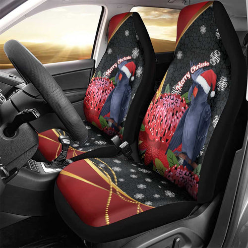 Australia Palm Cockatoo Christmas Car Seat Cover Probosciger Aterrimus Waratah Merry Chrissie - Aussie Hoodie