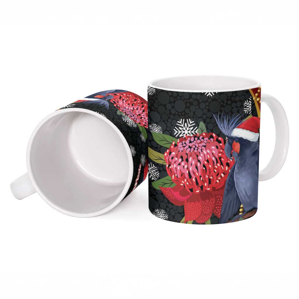 Australia Palm Cockatoo Christmas Ceramic Mug Probosciger Aterrimus Waratah Merry Chrissie - Aussie Hoodie