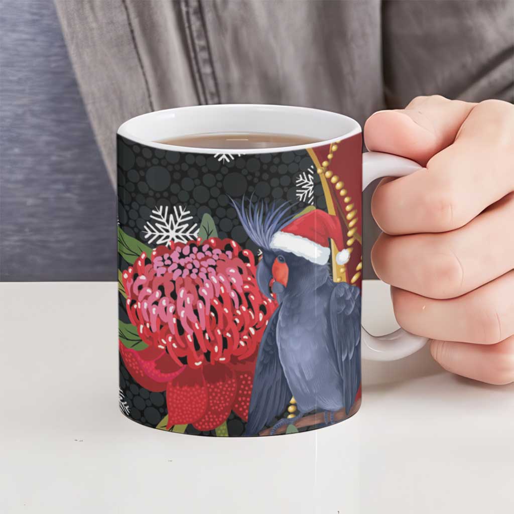 Australia Palm Cockatoo Christmas Ceramic Mug Probosciger Aterrimus Waratah Merry Chrissie - Aussie Hoodie