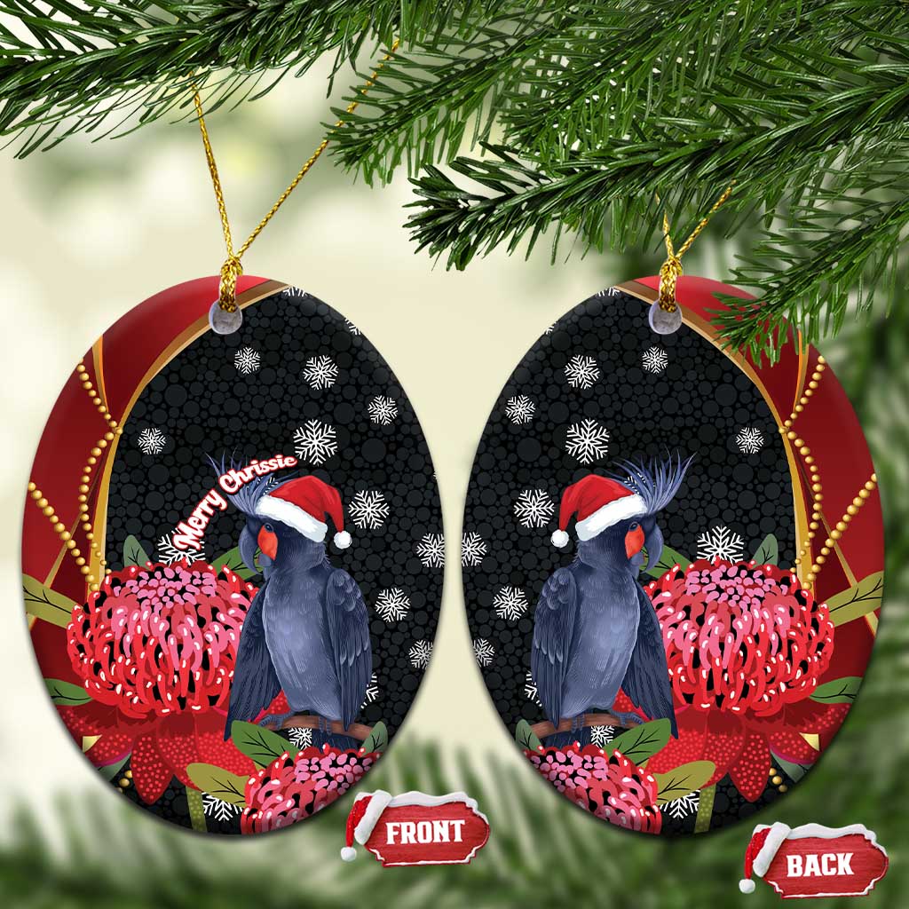 Australia Palm Cockatoo Christmas Ceramic Ornament Probosciger Aterrimus Waratah Merry Chrissie - Aussie Hoodie