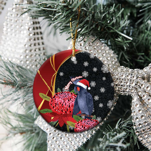 Australia Palm Cockatoo Christmas Ceramic Ornament Probosciger Aterrimus Waratah Merry Chrissie - Aussie Hoodie