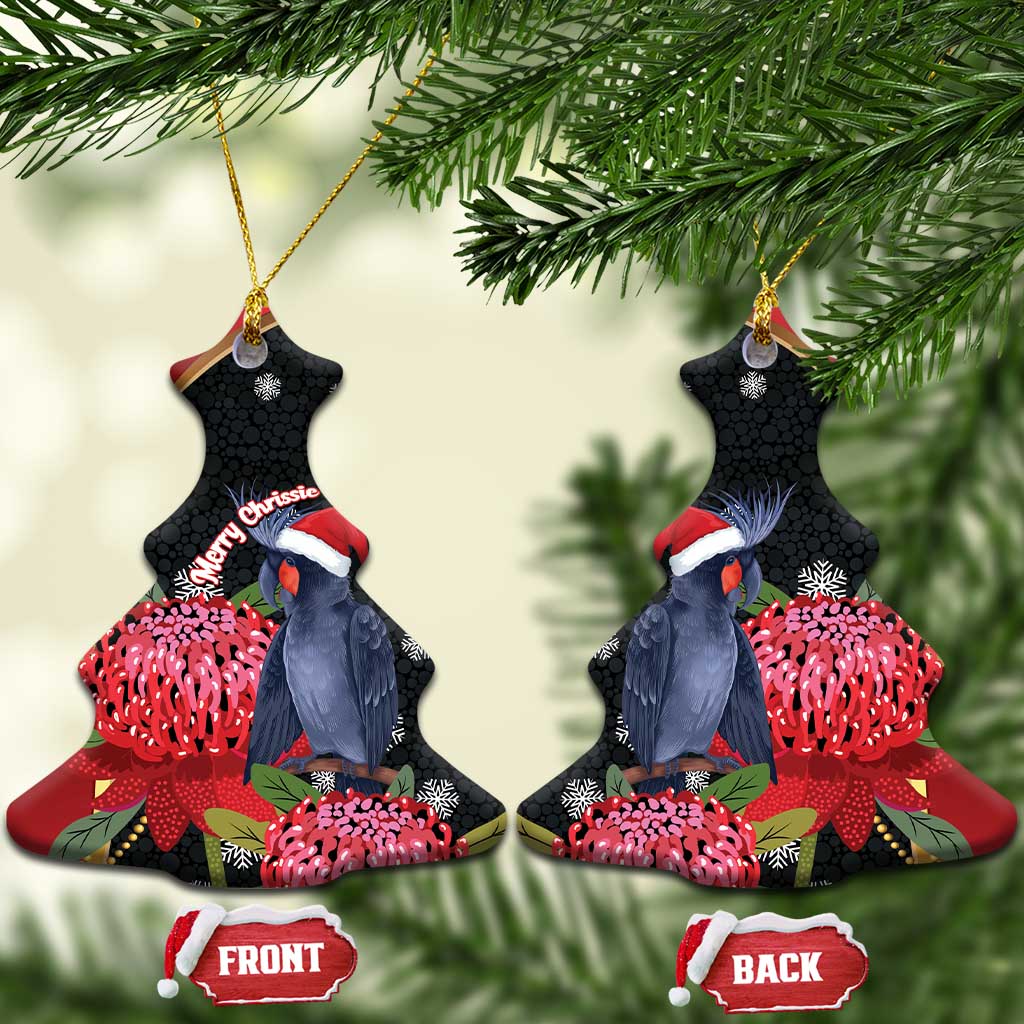 Australia Palm Cockatoo Christmas Ceramic Ornament Probosciger Aterrimus Waratah Merry Chrissie - Aussie Hoodie