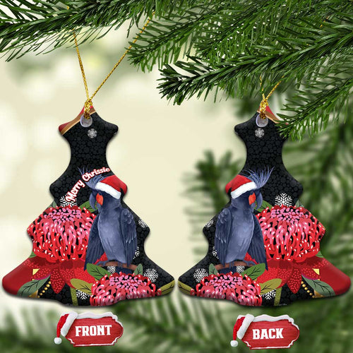 Australia Palm Cockatoo Christmas Ceramic Ornament Probosciger Aterrimus Waratah Merry Chrissie - Aussie Hoodie
