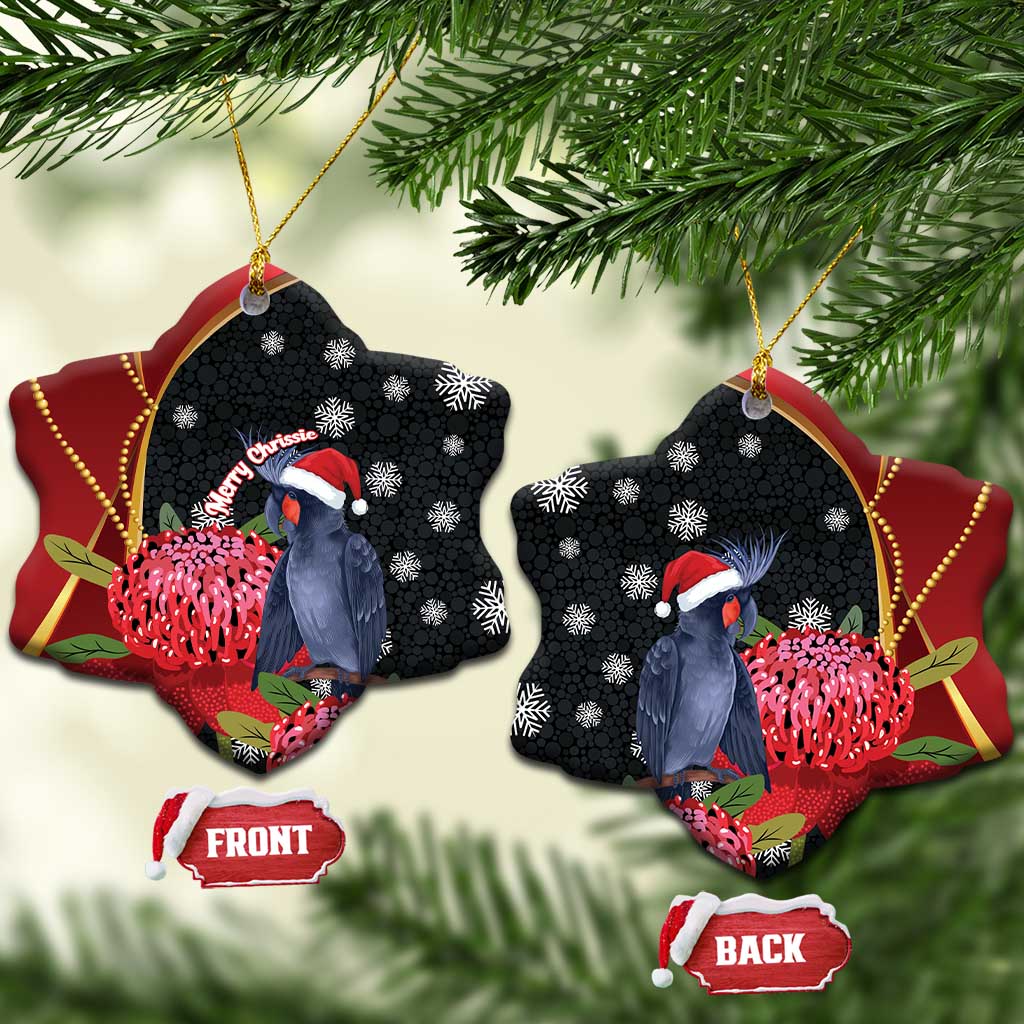 Australia Palm Cockatoo Christmas Ceramic Ornament Probosciger Aterrimus Waratah Merry Chrissie - Aussie Hoodie