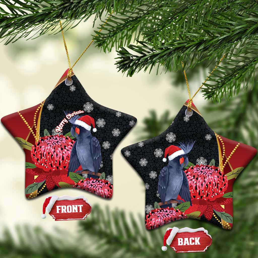 Australia Palm Cockatoo Christmas Ceramic Ornament Probosciger Aterrimus Waratah Merry Chrissie - Aussie Hoodie