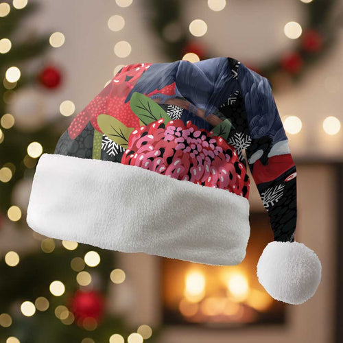 Australia Palm Cockatoo Christmas Santa Hat Probosciger Aterrimus Waratah Merry Chrissie - Aussie Hoodie