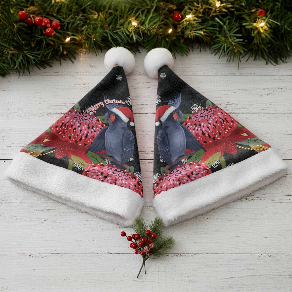 Australia Palm Cockatoo Christmas Santa Hat Probosciger Aterrimus Waratah Merry Chrissie - Aussie Hoodie