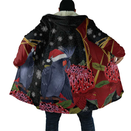 Australia Palm Cockatoo Christmas Cloak Probosciger Aterrimus Waratah Merry Chrissie - Aussie Hoodie