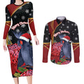 Australia Palm Cockatoo Christmas Couples Matching Long Sleeve Bodycon Dress and Long Sleeve Button Shirt Probosciger Aterrimus Waratah Merry Chrissie - Aussie Hoodie