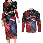 Australia Palm Cockatoo Christmas Couples Matching Long Sleeve Bodycon Dress and Long Sleeve Button Shirt Probosciger Aterrimus Waratah Merry Chrissie - Aussie Hoodie