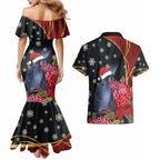Australia Palm Cockatoo Christmas Couples Matching Mermaid Dress and Hawaiian Shirt Probosciger Aterrimus Waratah Merry Chrissie - Aussie Hoodie