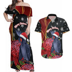 Australia Palm Cockatoo Christmas Couples Matching Off Shoulder Maxi Dress and Hawaiian Shirt Probosciger Aterrimus Waratah Merry Chrissie - Aussie Hoodie