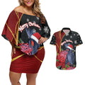 Australia Palm Cockatoo Christmas Couples Matching Off Shoulder Short Dress and Hawaiian Shirt Probosciger Aterrimus Waratah Merry Chrissie - Aussie Hoodie
