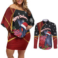 Australia Palm Cockatoo Christmas Couples Matching Off Shoulder Short Dress and Long Sleeve Button Shirt Probosciger Aterrimus Waratah Merry Chrissie - Aussie Hoodie