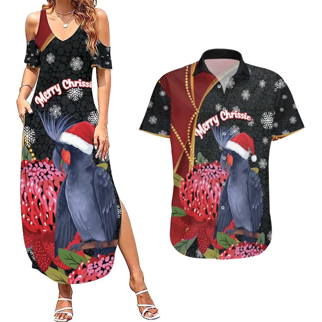 Australia Palm Cockatoo Christmas Couples Matching Summer Maxi Dress and Hawaiian Shirt Probosciger Aterrimus Waratah Merry Chrissie - Aussie Hoodie