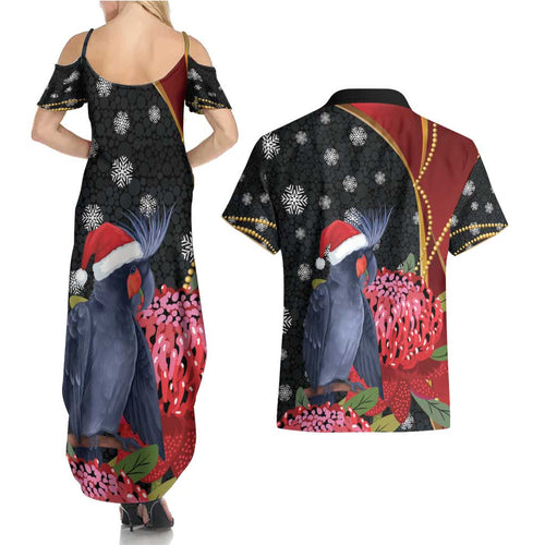 Australia Palm Cockatoo Christmas Couples Matching Summer Maxi Dress and Hawaiian Shirt Probosciger Aterrimus Waratah Merry Chrissie - Aussie Hoodie